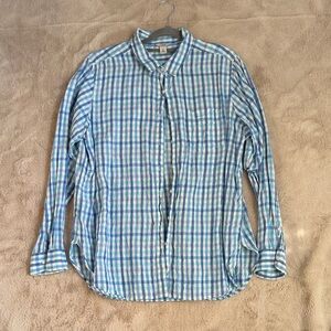 L.L. Bean Women’s Linen Blue and White Plaid Shirt